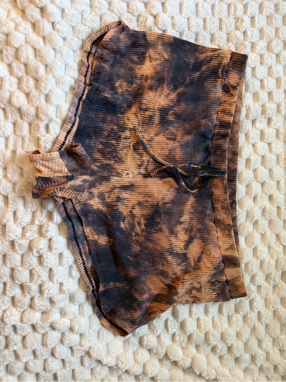 SHEIN Tie-Dye Ribbed Women’s Lounge Shorts - Black & Brown